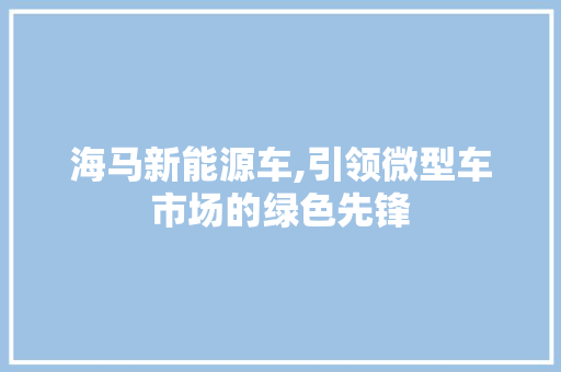 海马新能源车,引领微型车市场的绿色先锋
