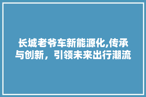 长城老爷车新能源化,传承与创新，引领未来出行潮流
