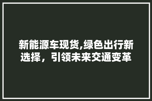 新能源车现货,绿色出行新选择，引领未来交通变革