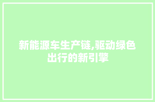 新能源车生产链,驱动绿色出行的新引擎