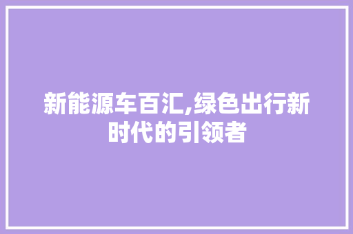 新能源车百汇,绿色出行新时代的引领者