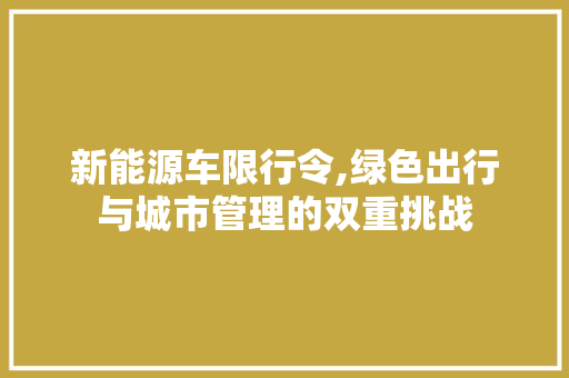 新能源车限行令,绿色出行与城市管理的双重挑战