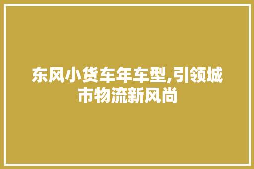 东风小货车年车型,引领城市物流新风尚