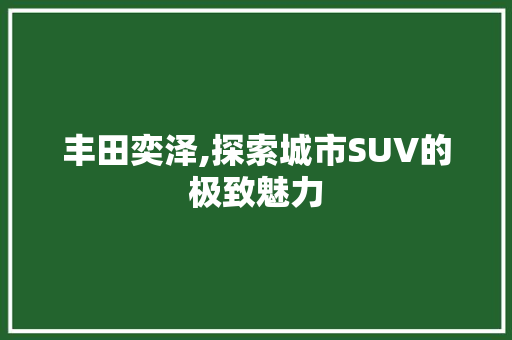 丰田奕泽,探索城市SUV的极致魅力