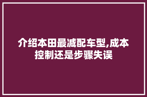 介绍本田最减配车型,成本控制还是步骤失误  第1张 介绍本田最减配车型,成本控制还是步骤失误 购车指南