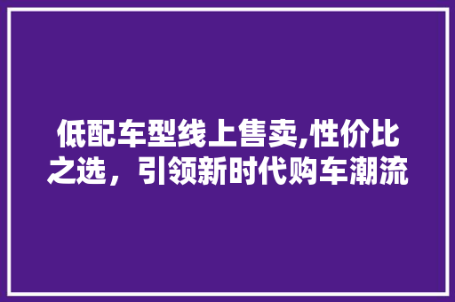低配车型线上售卖,性价比之选，引领新时代购车潮流