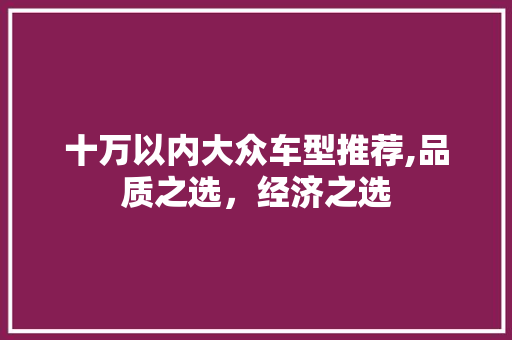十万以内大众车型推荐,品质之选，经济之选