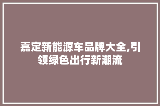 嘉定新能源车品牌大全,引领绿色出行新潮流