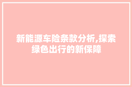 新能源车险条款分析,探索绿色出行的新保障