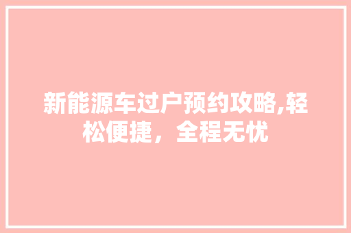 新能源车过户预约攻略,轻松便捷，全程无忧