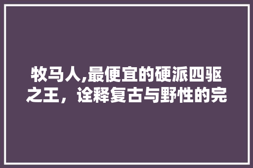 牧马人,最便宜的硬派四驱之王，诠释复古与野性的完美结合