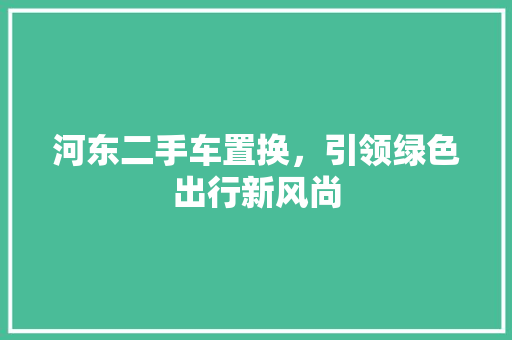 河东二手车置换，引领绿色出行新风尚