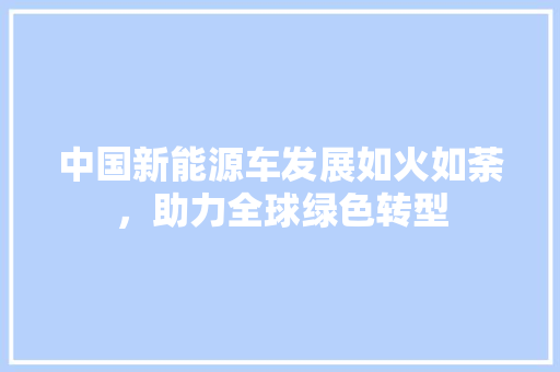 中国新能源车发展如火如荼，助力全球绿色转型