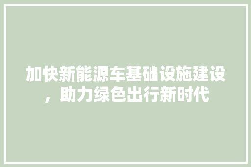 加快新能源车基础设施建设，助力绿色出行新时代
