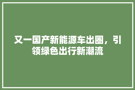 又一国产新能源车出圈，引领绿色出行新潮流