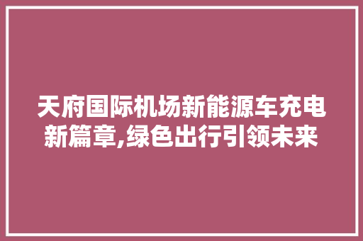 天府国际机场新能源车充电新篇章,绿色出行引领未来交通潮流