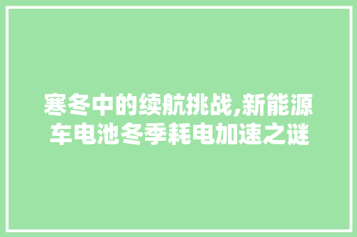 寒冬中的续航挑战,新能源车电池冬季耗电加速之谜