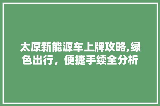 太原新能源车上牌攻略,绿色出行，便捷手续全分析