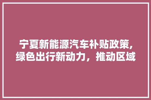 宁夏新能源汽车补贴政策,绿色出行新动力，推动区域绿色发展