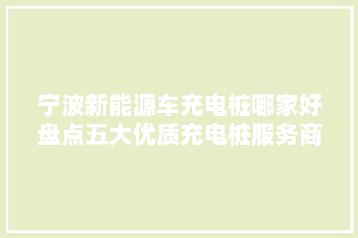 宁波新能源车充电桩哪家好盘点五大优质充电桩服务商