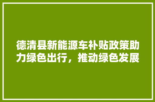 德清县新能源车补贴政策助力绿色出行，推动绿色发展