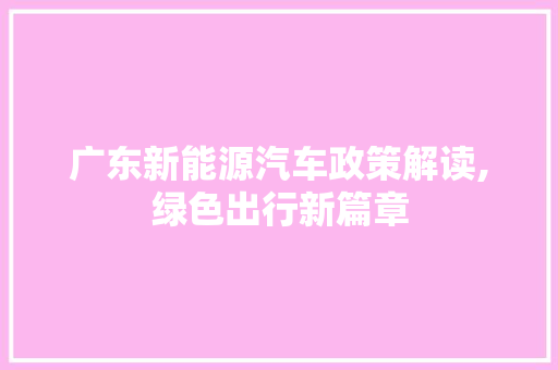 广东新能源汽车政策解读,绿色出行新篇章