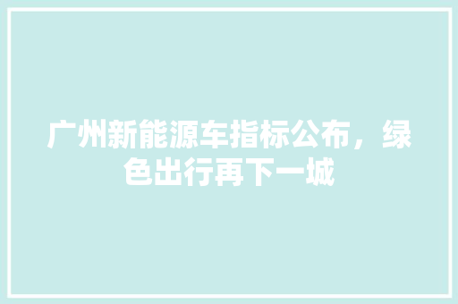 广州新能源车指标公布，绿色出行再下一城
