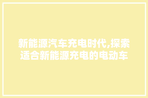 新能源汽车充电时代,探索适合新能源充电的电动车