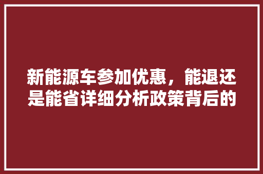 新能源车参加优惠，能退还是能省详细分析政策背后的真相