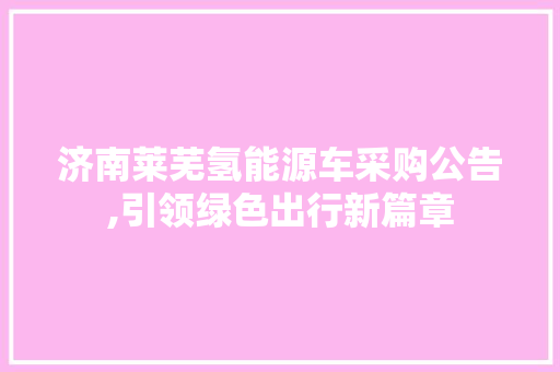 济南莱芜氢能源车采购公告,引领绿色出行新篇章