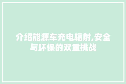 介绍能源车充电辐射,安全与环保的双重挑战