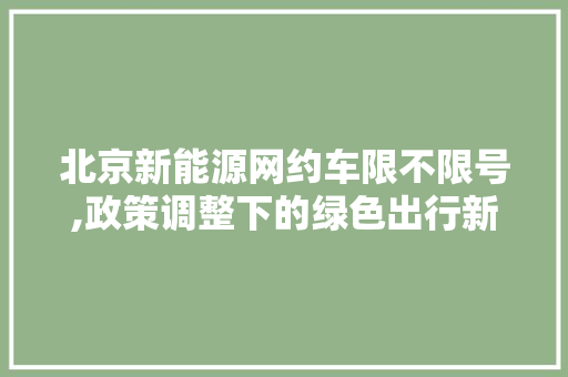 北京新能源网约车限不限号,政策调整下的绿色出行新篇章
