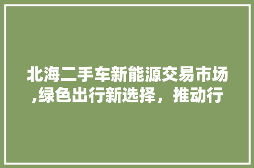 北海二手车新能源交易市场,绿色出行新选择，推动行业转型升级