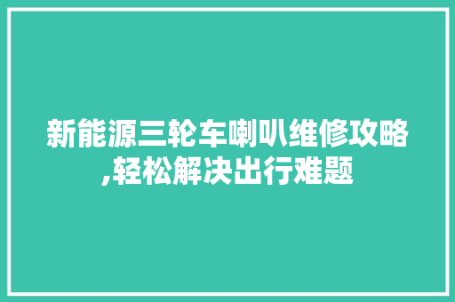 新能源三轮车喇叭维修攻略,轻松解决出行难题