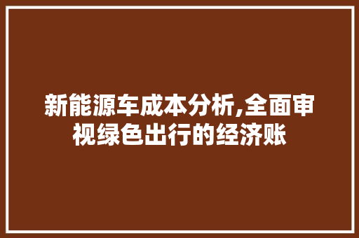 新能源车成本分析,全面审视绿色出行的经济账
