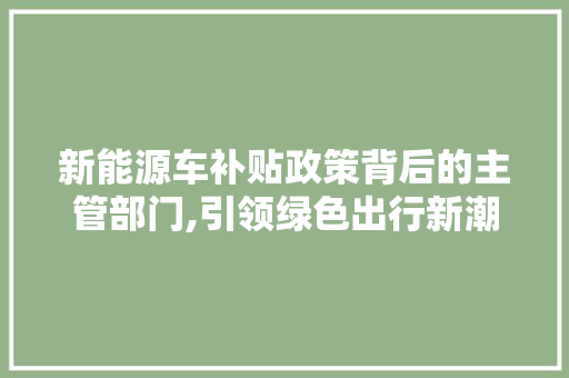 新能源车补贴政策背后的主管部门,引领绿色出行新潮流 汽车评测
