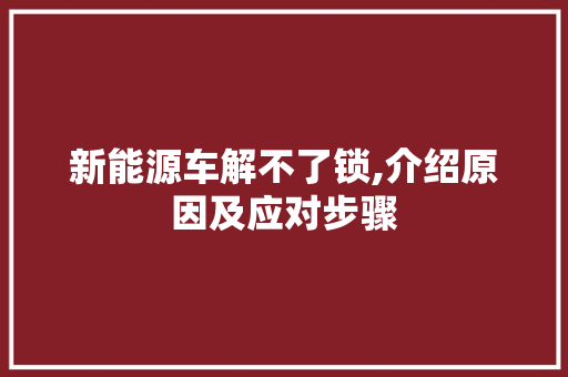 新能源车解不了锁,介绍原因及应对步骤