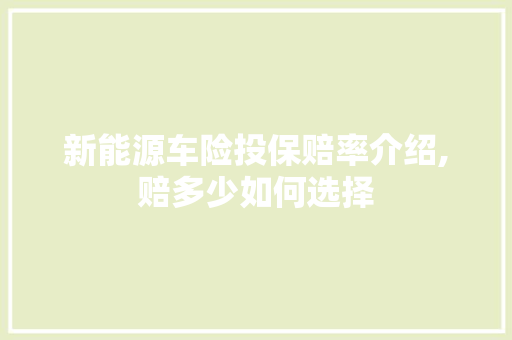 新能源车险投保赔率介绍,赔多少如何选择