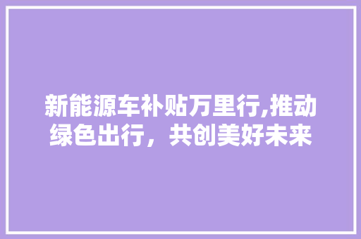 新能源车补贴万里行,推动绿色出行，共创美好未来