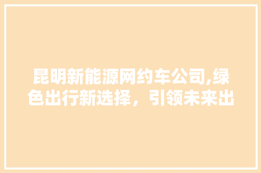 昆明新能源网约车公司,绿色出行新选择，引领未来出行潮流