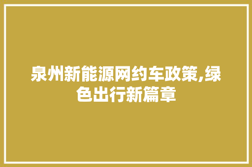 泉州新能源网约车政策,绿色出行新篇章