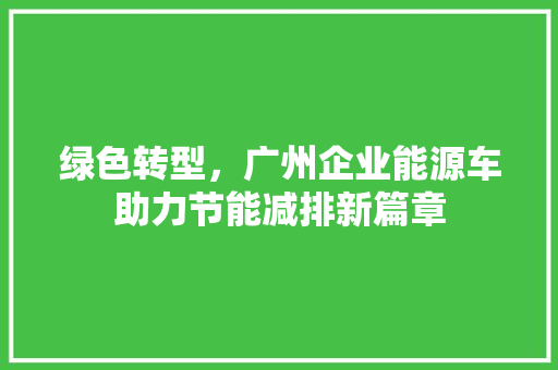 绿色转型，广州企业能源车助力节能减排新篇章