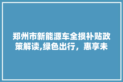 郑州市新能源车全损补贴政策解读,绿色出行，惠享未来