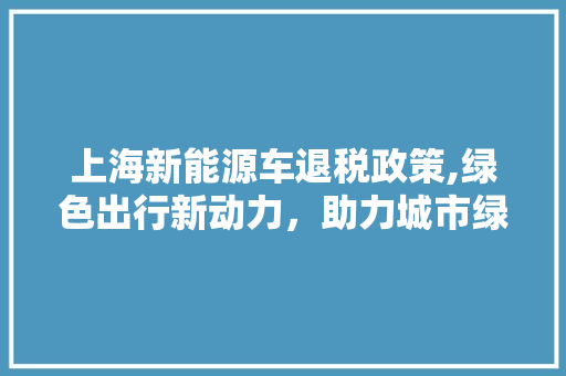 上海新能源车退税政策,绿色出行新动力，助力城市绿色发展