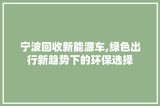 宁波回收新能源车,绿色出行新趋势下的环保选择