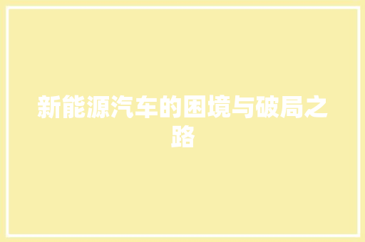 新能源汽车的困境与破局之路