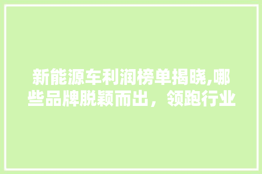 新能源车利润榜单揭晓,哪些品牌脱颖而出，领跑行业
