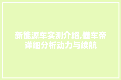 新能源车实测介绍,懂车帝详细分析动力与续航